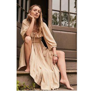 Free People Free-est Oasis Midi Dress Smocked Cotton Ruffle Solid